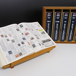 Handcrafted wood stamp collector catalog rack